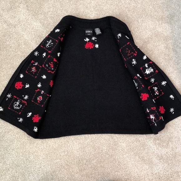 Erika Petite Holiday Sweater Vest Black Knit Zip Up Embroidered Vest Size PL - Picture 10 of 12